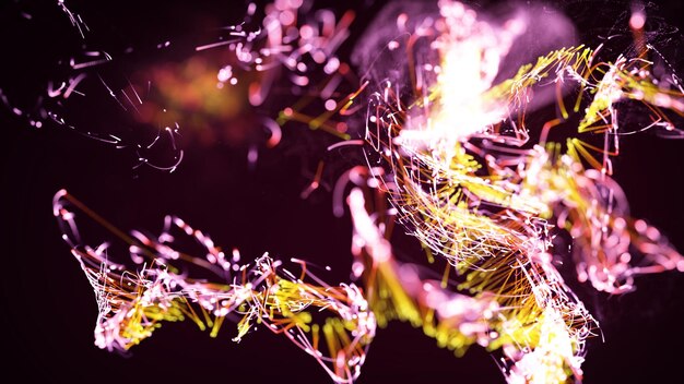 3d rendering of a colorful abstract stylish particle and plexus system on a dark background