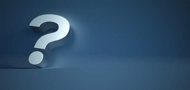 3D rendering of a silver question mark on a blue surface