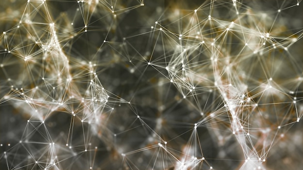 3d rendering of abstract forms of plexus points and light rays with points of light