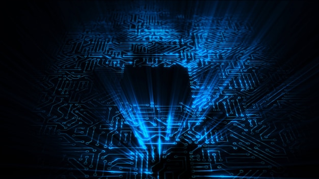 3d rendering of an electrical pulse passing through the circuits of a microcircuit