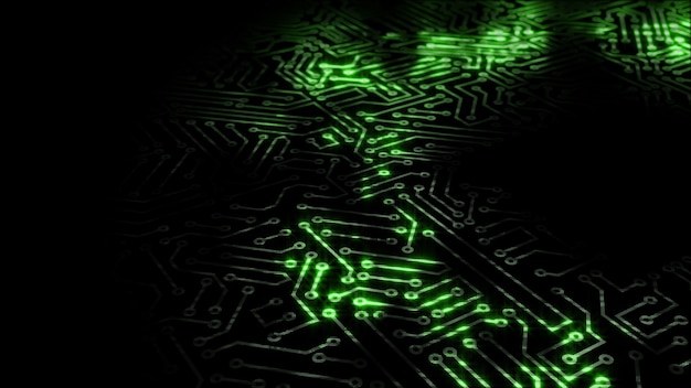 3D rendering of an electrical pulse passing through the circuits of a microcircuit