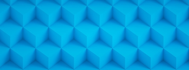 3d rendering of blue cubes, geometric background, panoramic image