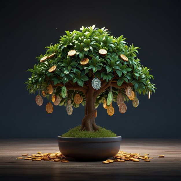 3d rendering of money tree Generative AI