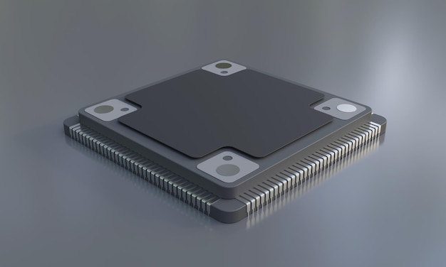3D Rendering of Silicon semiconductor chip with studio lighting