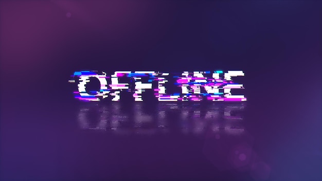 3d rendering offline text with screen effects of technological glitches