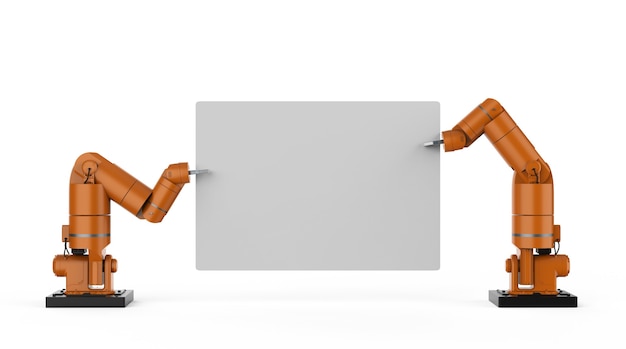 3d rendering robot arm holding white blank paper