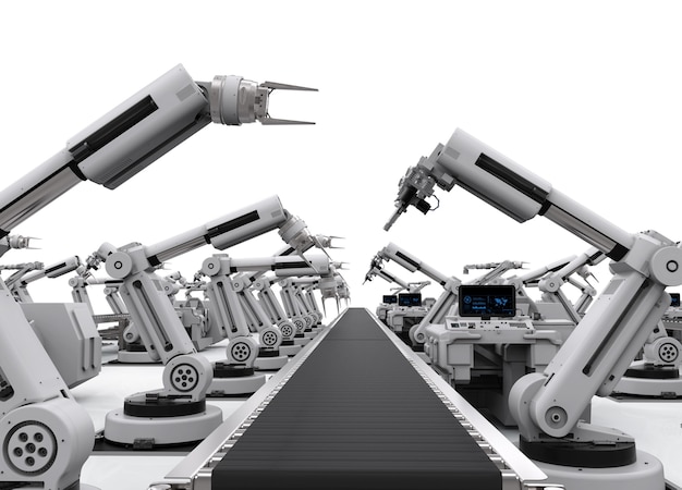 3d rendering robot arms with conveyor line