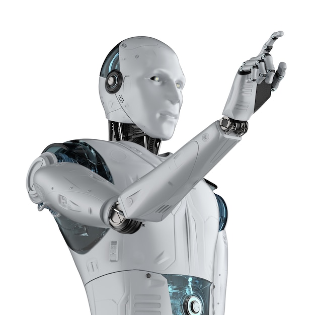 3d rendering robot or cyborg finger point