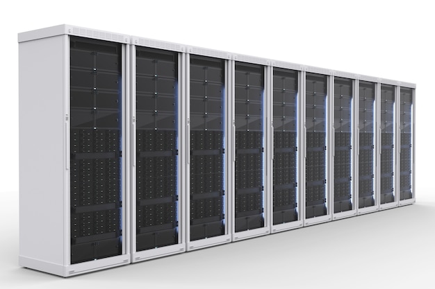 3d rendering server computer cluster on white background