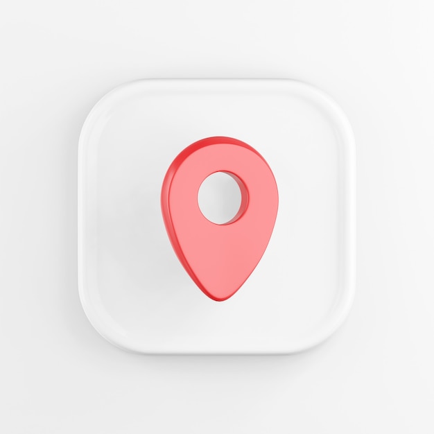 3d rendering square white icon button key red location symbol isolated on white background.