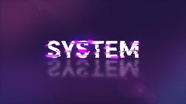 3D rendering system text with screen effects of technological glitches