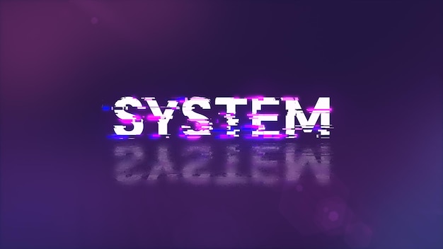 3D rendering system text with screen effects of technological glitches