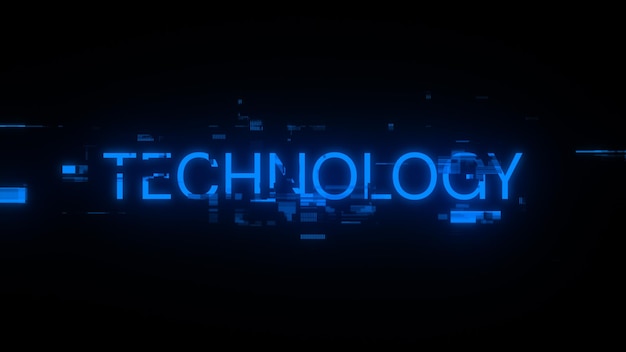 3D rendering technology text with screen effects of technological glitches