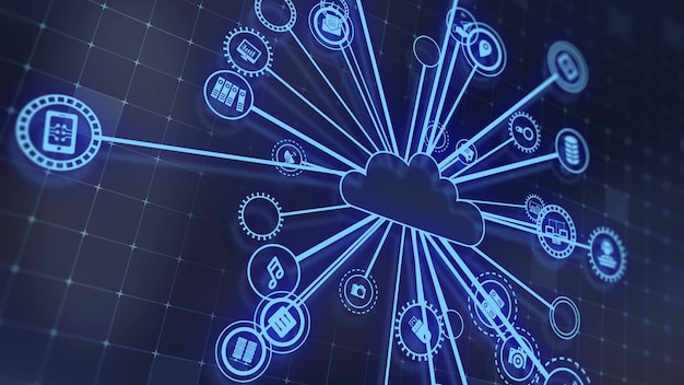 3D rendering the concept of cloud technologies and server data processing