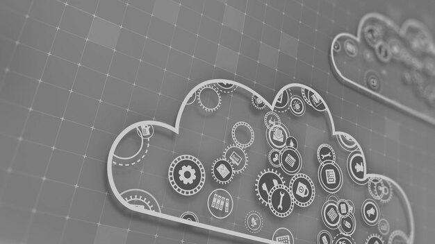 3D rendering the concept of cloud technologies and server data processing
