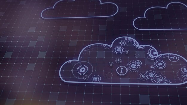 3D rendering the concept of cloud technologies and server data processing