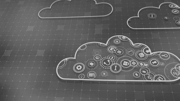 3D rendering the concept of cloud technologies and server data processing