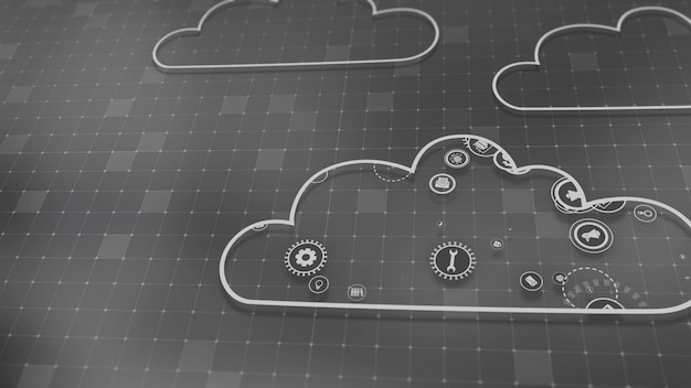 3D rendering the concept of cloud technologies and server data processing