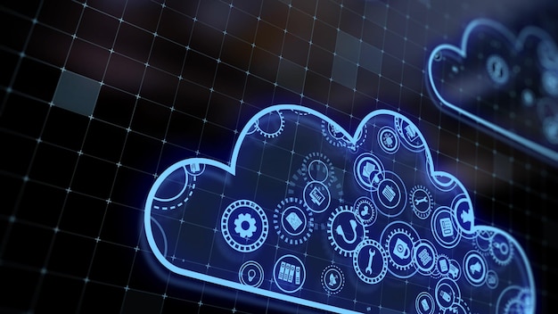 3D rendering the concept of cloud technologies and server data processing