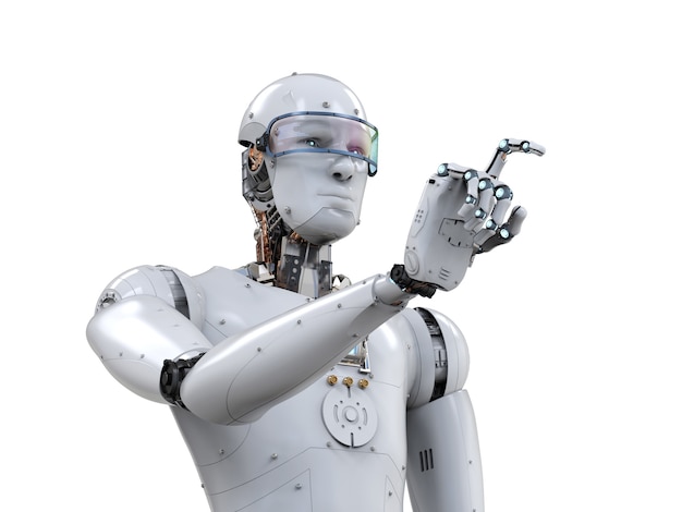 3d rendering white robot finger pointing on white background