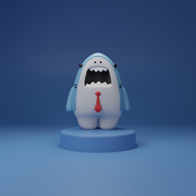 3D Shark with Tie Character
