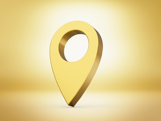3d shiny golden light and golden location icon on golden background 3d illustration