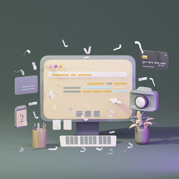 3d skrivebordsikon med laptop business online salg koncept computer illustration