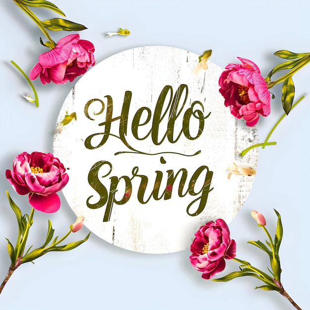 3d spring text effect mockup with floral background happy hello spring background