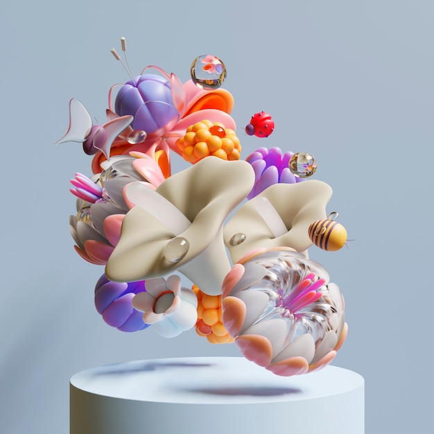 3d view of blooming flowers