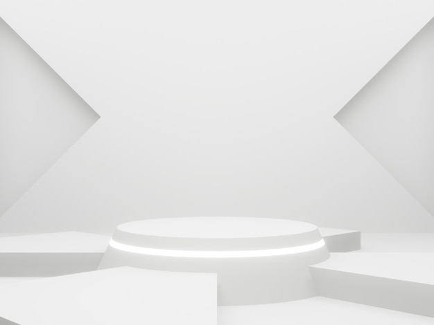 3D White SciFi product background with white neon lights