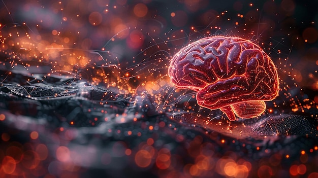 a 3d illustration of a brain with the words brain written on it