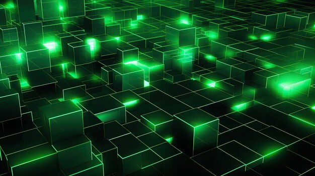 A background with neon green squares arranged in a random pattern with a pixelated effect