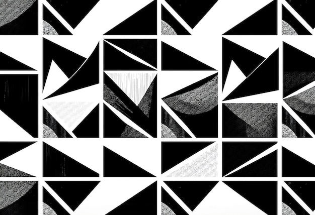 a black and white abstract design with a white triangle on the bottom