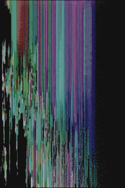 A black background with a pattern of green and purple squares.