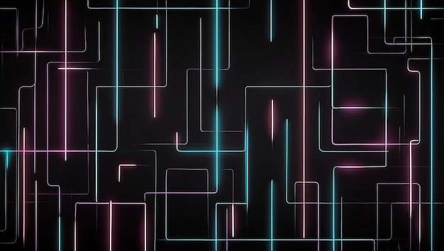 A black background with neon colored lines
