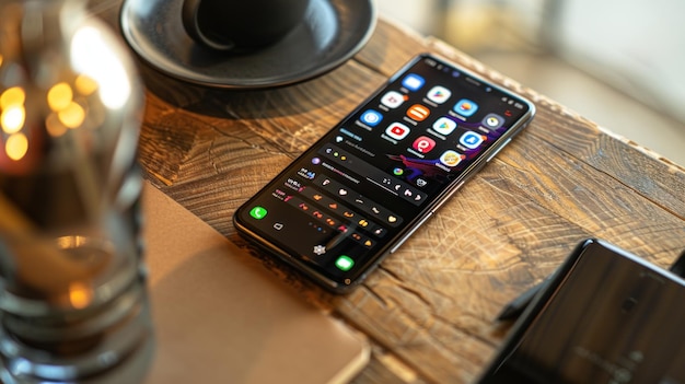 a black cell phone with the green light on it