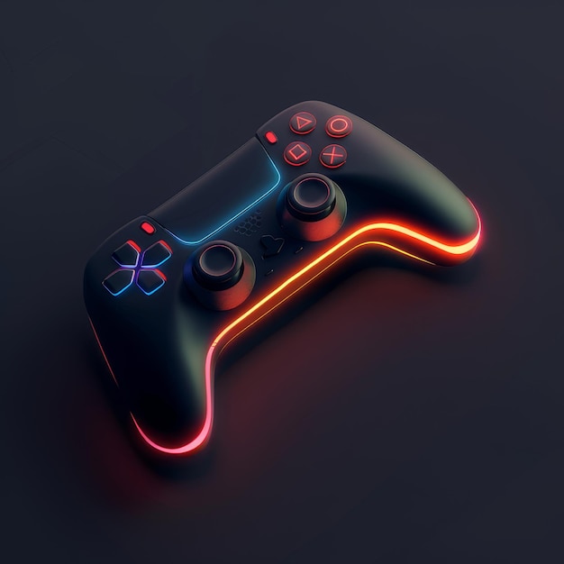 a black controller with a blue and red light on it