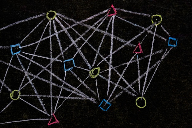 A blackboard with lines and squares that say's'a'on it '