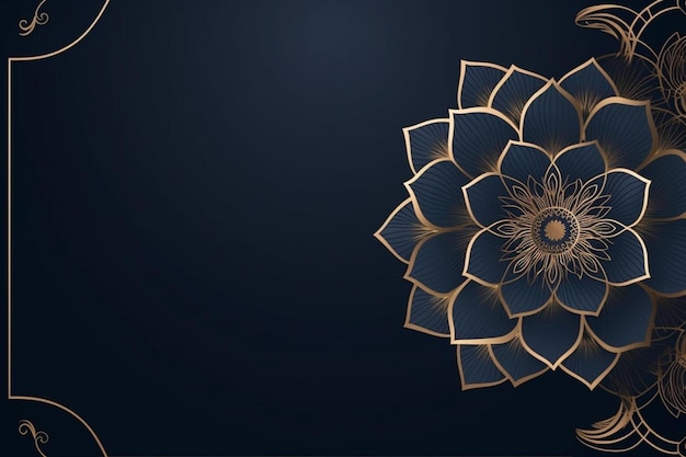 a blue and gold flower with a gold design on the bottom