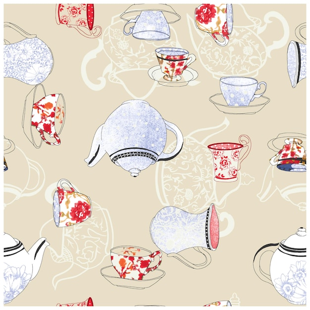 a blue and white teacup and a teacup are on a beige background