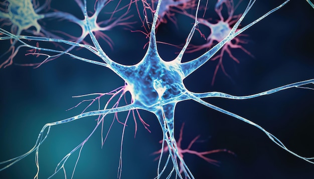 A blue background with a picture of a brain and the words neuron.