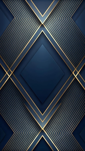a blue background with gold lines and a black square