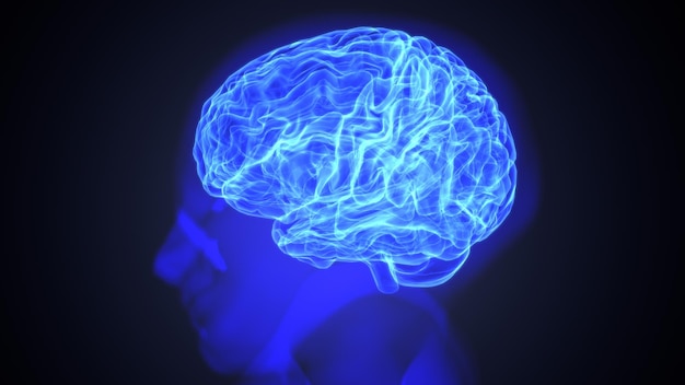 a blue brain with a blue light that says  brain