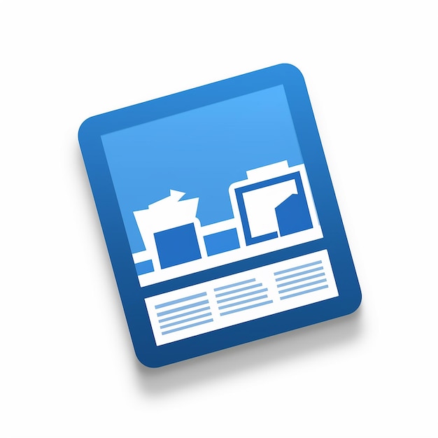 a blue laptop with a menu on the top of it