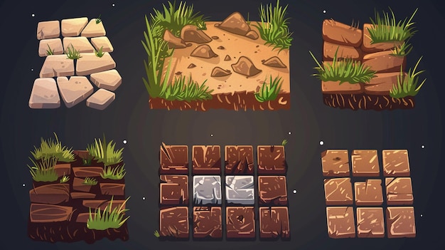 a cartoon illustration of a set of different kinds of bricks