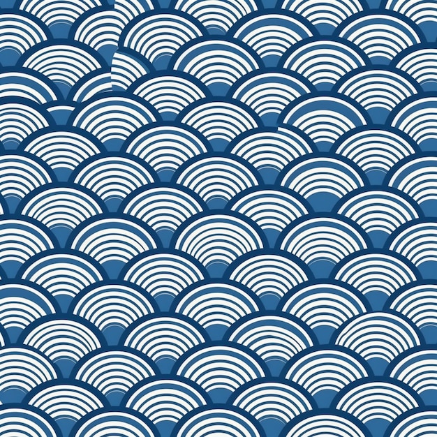 A close up of a blue and white pattern with waves generative ai