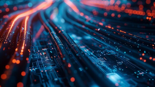 a close up of a computer with a red and blue background