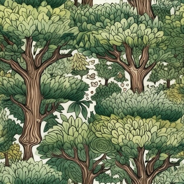 A close up of a pattern of trees and bushes generative ai