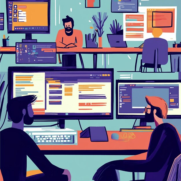 A closeup of collaborative web development with a team of developers