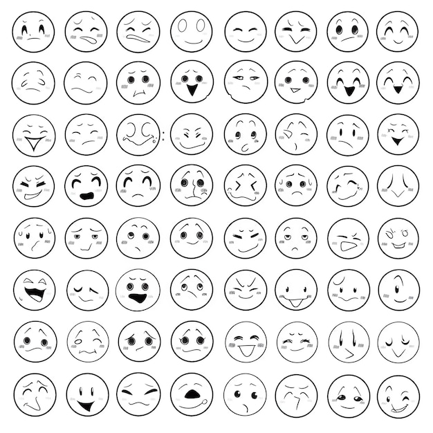 a collection of faces from the series including one that has the words happy and happy